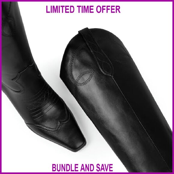 Square Toe Knee High Cowgirl Boots with Chunky Heel Western Style - Picture 6 of 8